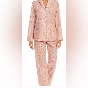GINIA Pink/Cream Floral Silk-Cotton Lightweight Pajama Set Size M